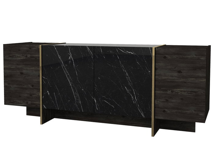 Hanah Home Veyron Set 3 Conjunto de Muebles de Salón Negro y Dorado Tablero de Partículas Melaminado 18mm